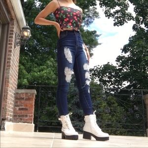 Dark wash distressed jeans